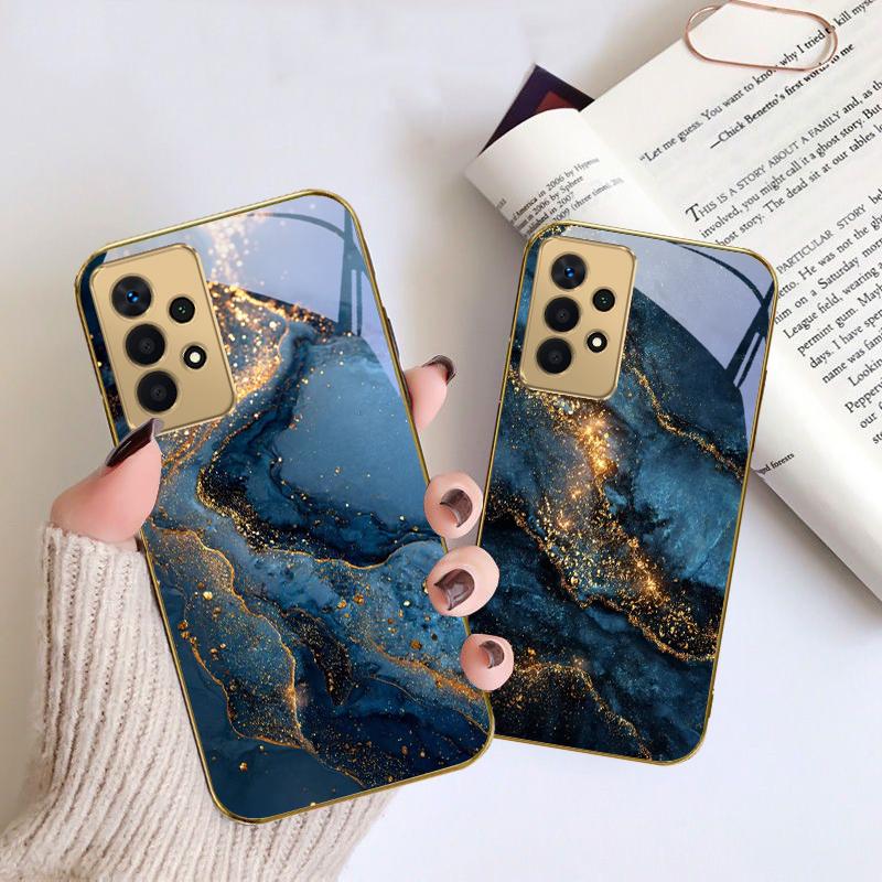 Golden lines and spots For Samsung A16 A15 A14 A13 A12 A26 A25 A23 A22 A21s A36 A35 A34 A33 A32 A31 A52 A73 A72 glass phone case
