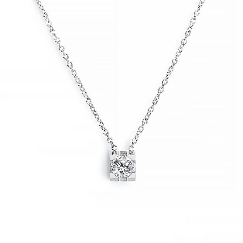 18k Rose Gold Minimalist Zircon Diamond Necklace for Women