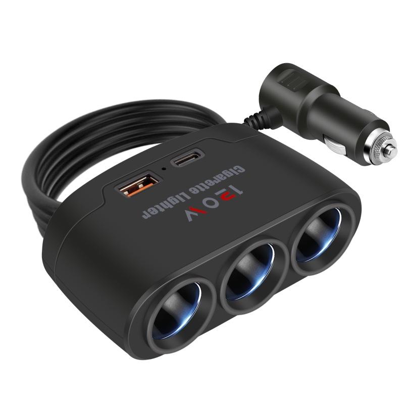 Car Charging Adapter 3 in 1 Dual USB Socket 120W Car Cigarette Lighter Splitter 12V 24V Fast Charger Plug Phone Power Adapter