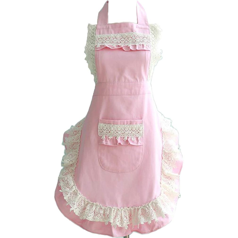 Hyzrz Lovely Home Work Adjustable Apron Cake Kitchen Cooking Women Girls Aprons With Pocket for Gift, Pink