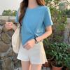 Ruched Design Tshirt Sexy Summer Women Solid Tee Casual Short Sleeve Crop Top Fashion Lady Tank Tops