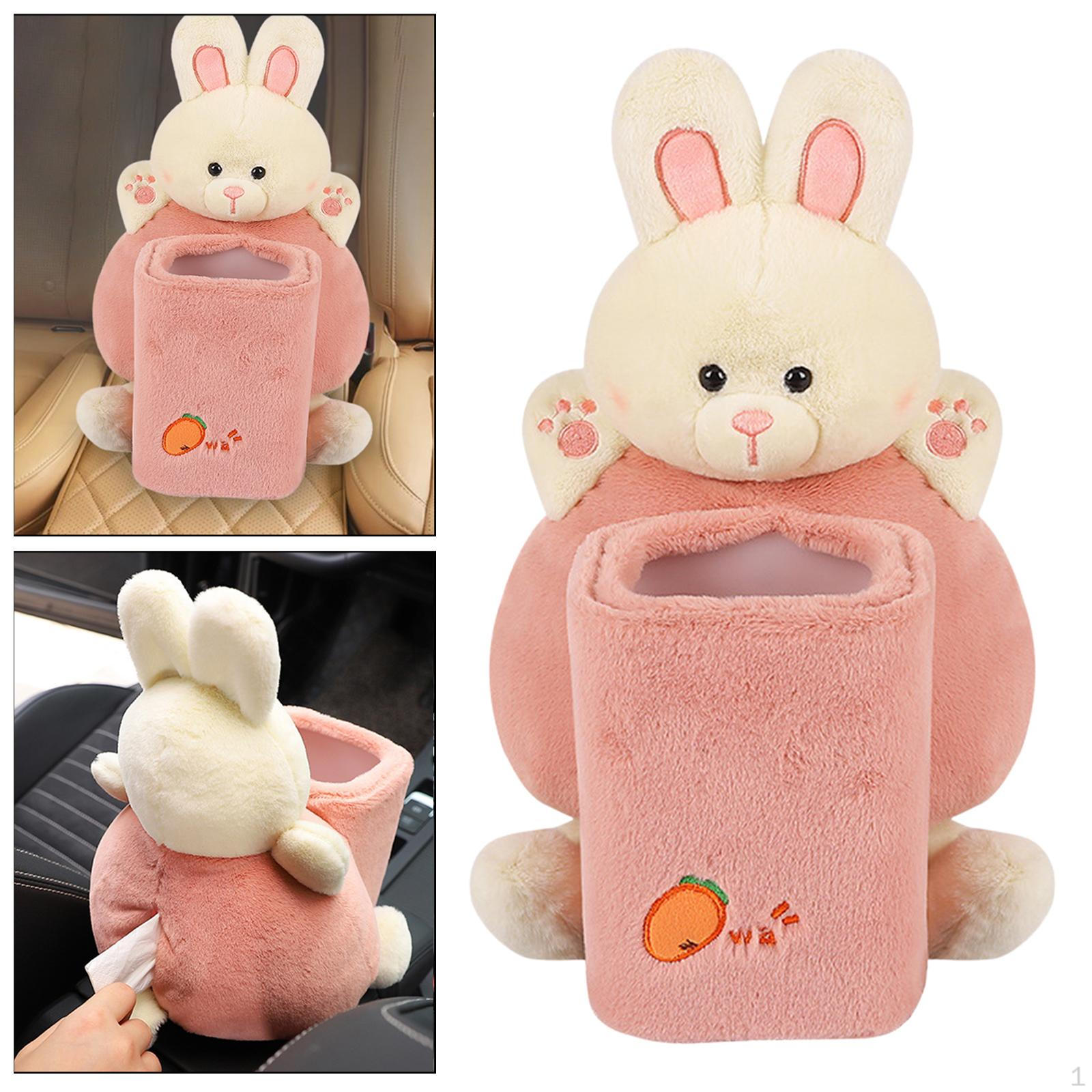 

2 in 1 Cartoon Car Tissue Box Holder Short Plush Soft Organizer Animal Accessory Rabbit