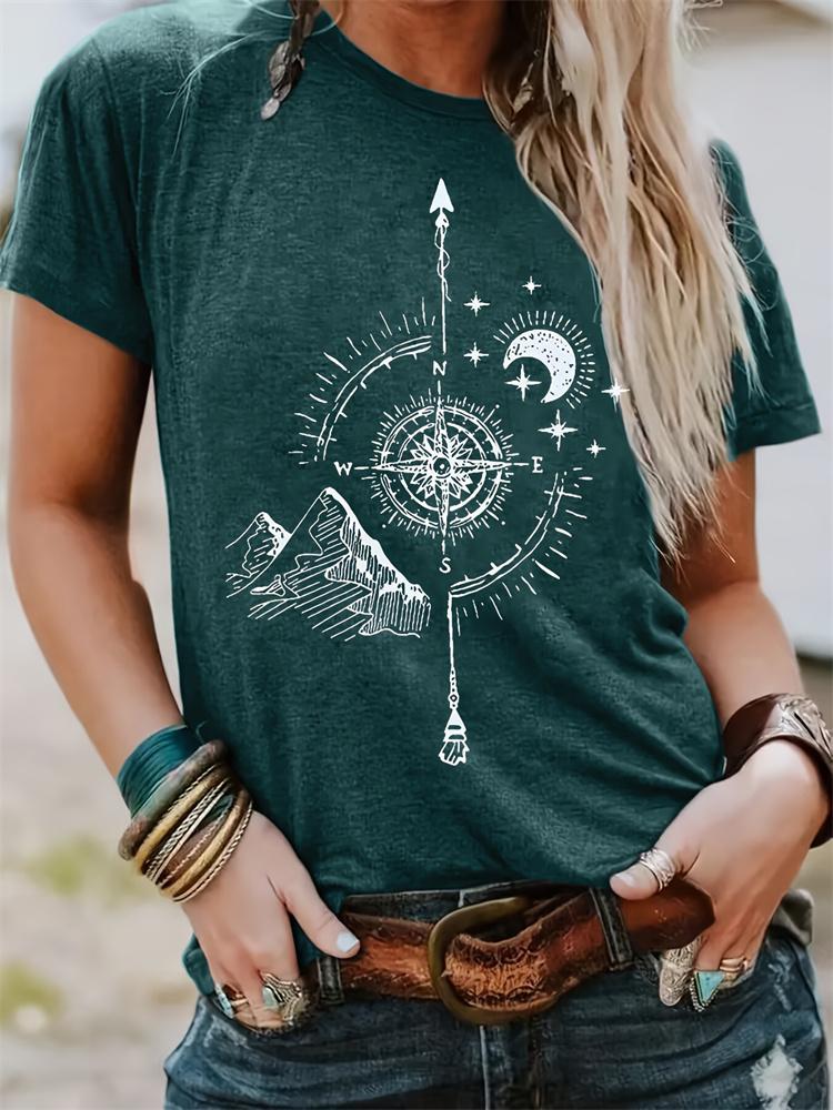 Dandelion Print Women's O-neck T-shirt Urban Street Fashion Women's Loose T-shirt Everyday Casual Elegant Short-sleeved Top