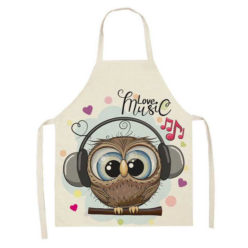 Cartoon Owl Printed Kitchen Apron Antifouling Waterproof Sleeveless Home Cleaning Tools Restaurant Chef Bib Cooking Accessories