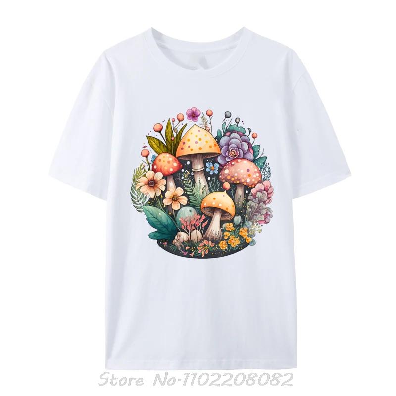 Cute Cottagecore Floral Mushroom Aesthetic TShirt Unisex Fashion Hip Hop Streetwear Oversized Tshirt Casual Cotton T Shirt tees