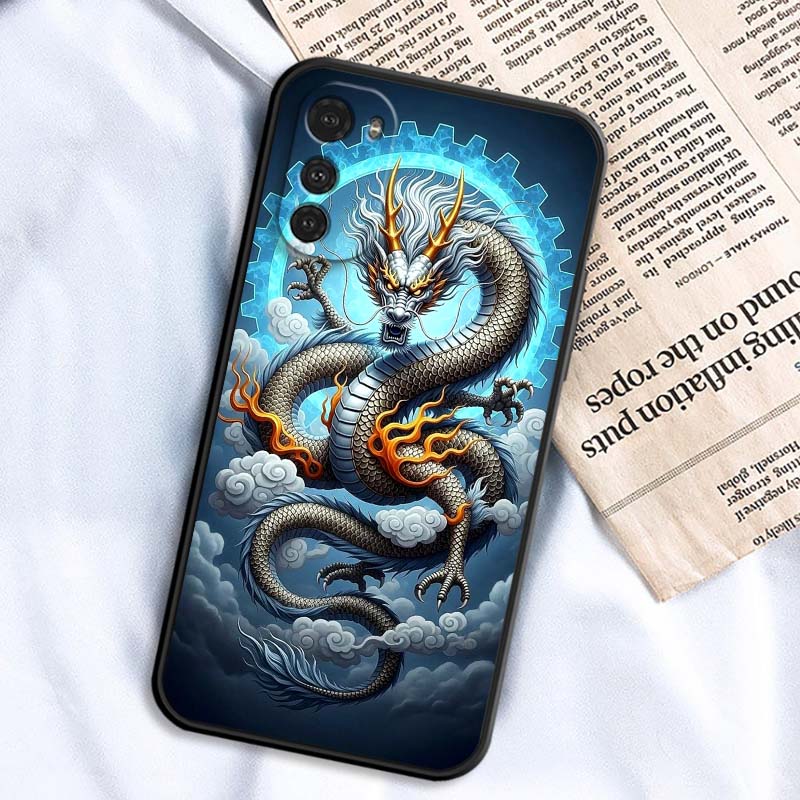 Fashion Dragon Illustration Phone Case For Motorola G85 Edge 50 G24 G35 G14 G04 40 G72 G34 G G54 G13 G32 5G Black