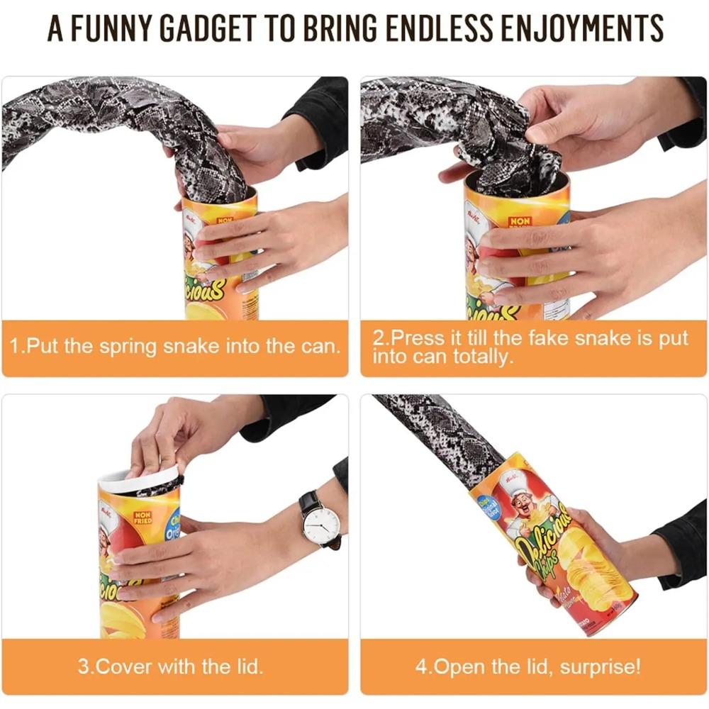 Konzerva s hadem z brambůrků Skoková jevištní kouzla Pružinový had Hračka Aprílový den Halloweenská párty Vtipy v plechovce Gag dárek Žert