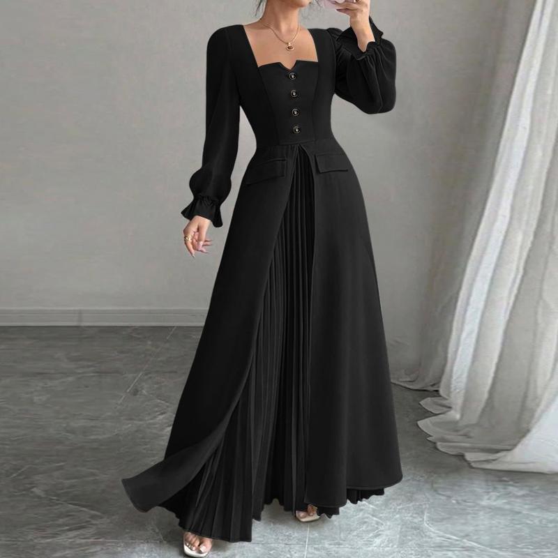 ZANZEA Women Casual Square Collar Long Sleeve Elegant Long Dress