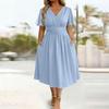 Women Dress Casual V Neck A-Line Maxi Dress Swing Long Dress Plus Size Flowy Beach Sundress for Party Office Daily Wear