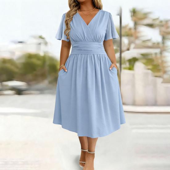 Women Dress Casual V Neck A-Line Maxi Dress Swing Long Dress Plus Size Flowy Beach Sundress for Party Office Daily Wear