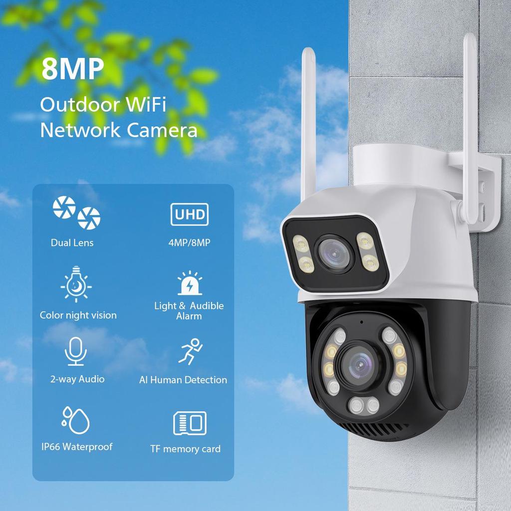 iCSee Dual-Lens Wireless WiFi Camera: HD Full-Color Night Vision & Mobile Remote Outdoor Surveillance