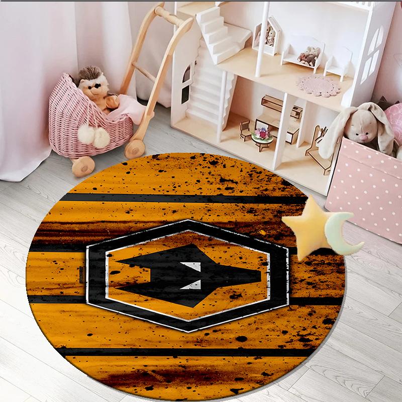 1PC round rug Wolves Football Club Emblem Printed Round Area Rug ,Rug For Home Office, Round Chair Rug, Decorative Carpet Fan gifts Christmas gift