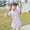 2024 Girls' Cute Skirt-Style One-Piece Swimsuit: Short Sleeve, Sun Protection, Quick-Dry. Sizes for Young To Middle-Aged Kids.