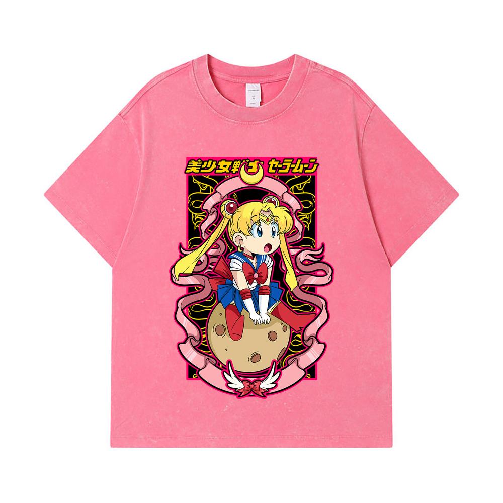 Koszulki 275 GSM Płukane 100% Bawełna Sailor Moon V10 Nadruk Usagi Unisex Ciężka Bawełniana Koszulka