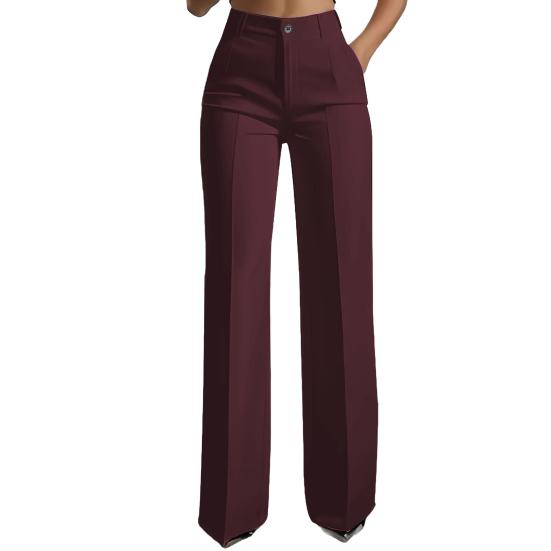Women Suit Pants Button Zipper Trousers with Pockets Closure High Waist Long Solid Color Straight Wide