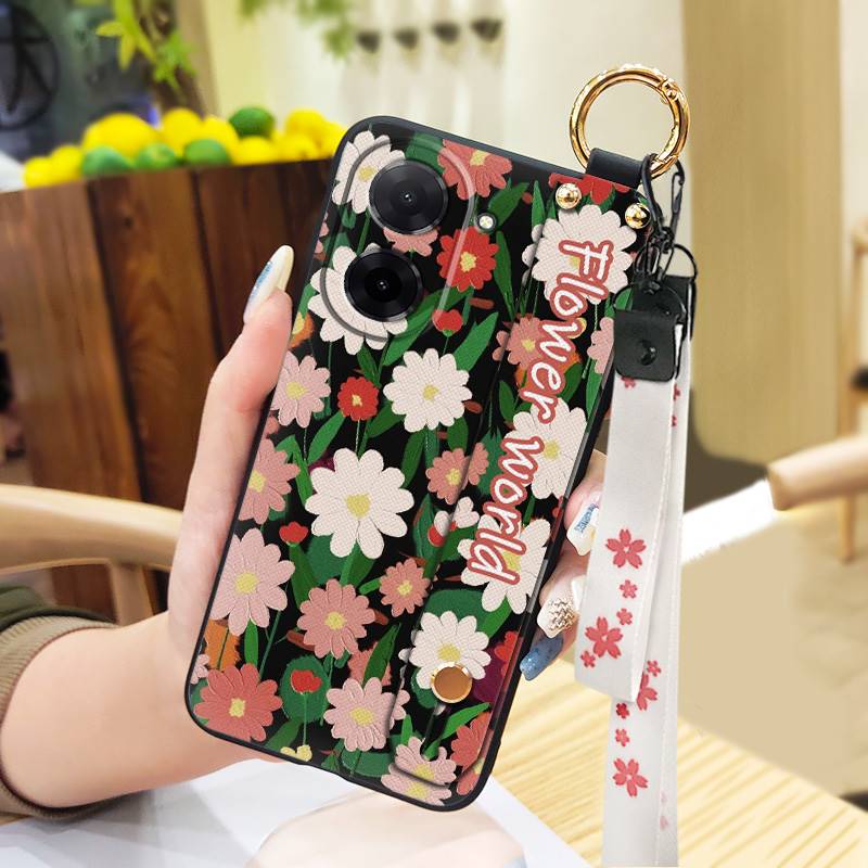 Anti-knock Flower Phone Case For Redmi A5 4G/Xiaomi Poco C71 4G Anti-dust Wrist Strap Kickstand Wristband Back Cover