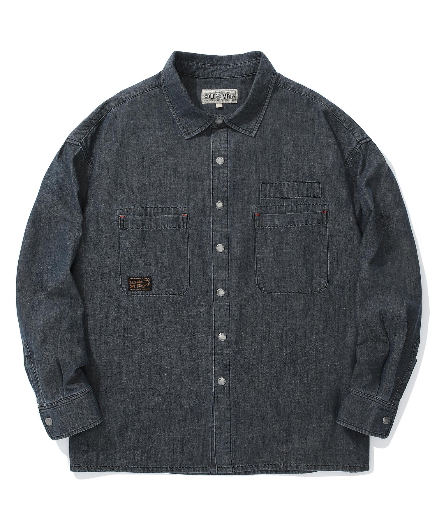 Columbia University Sl-Label Big Pocket Denim Shirts Black Denim Black Denim/S