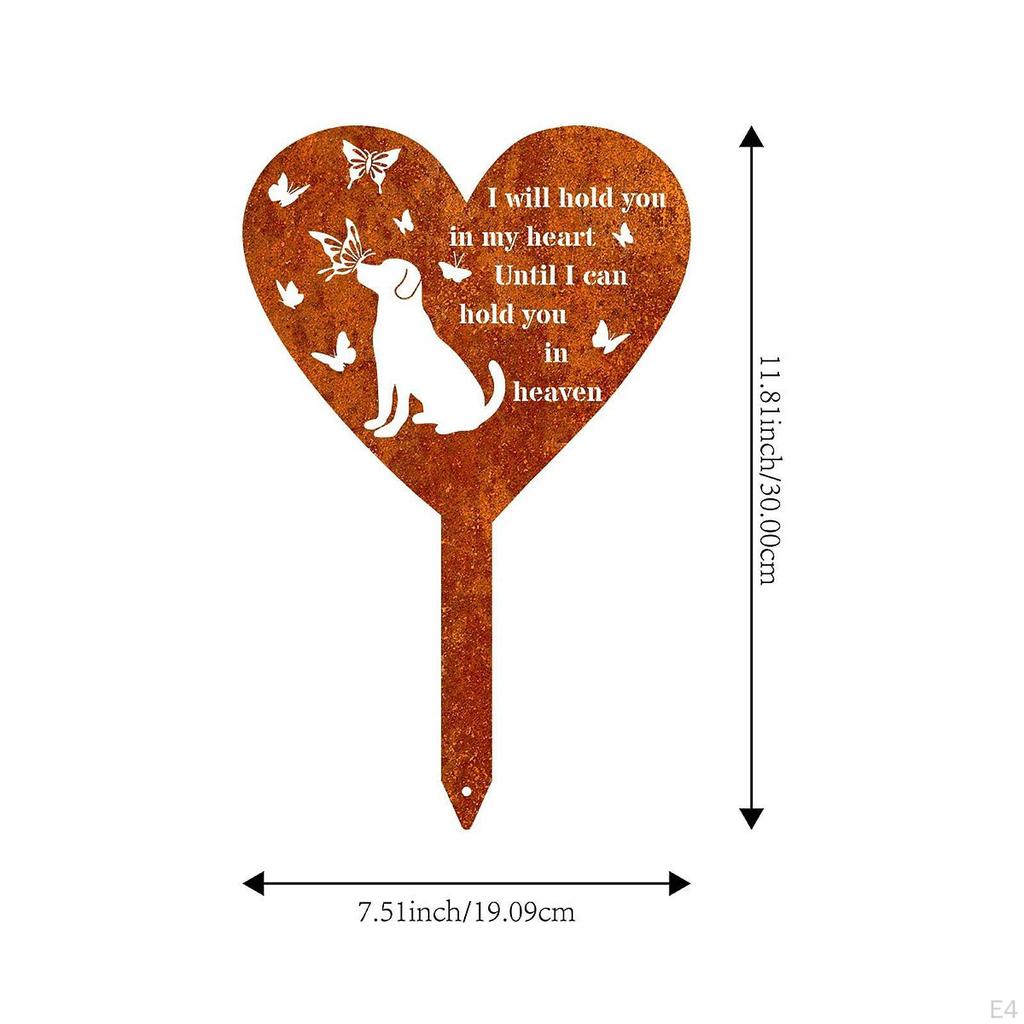 Cemetery Decoration with Metal Grave Stake, Heart Shape Memorial Plaque