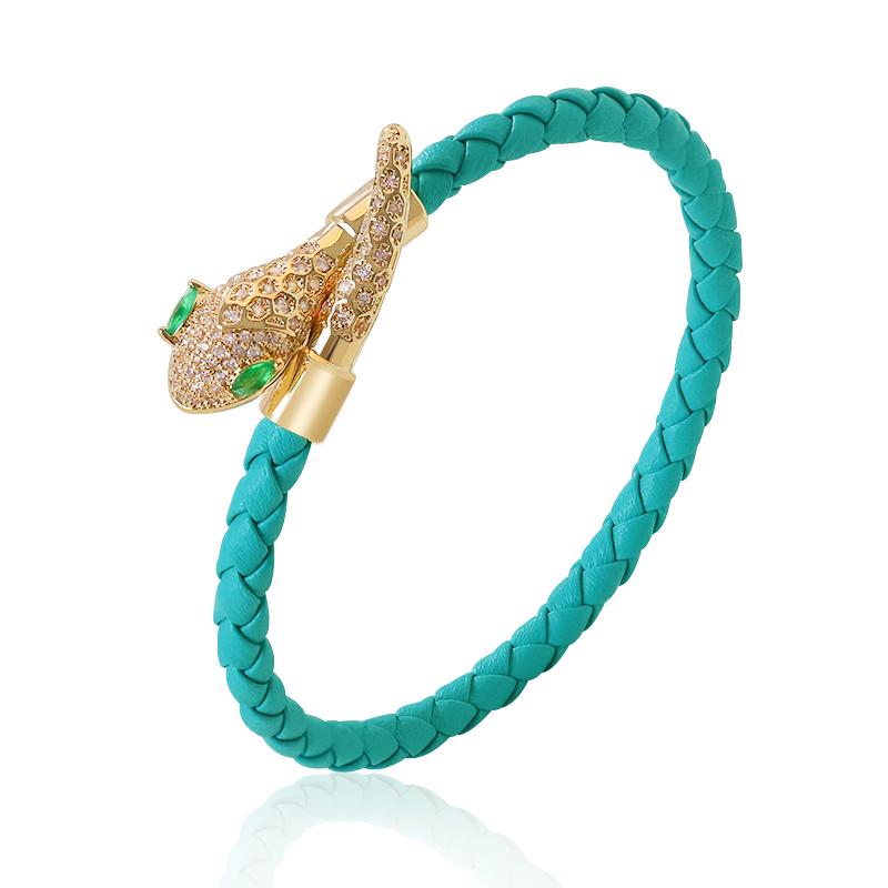 High Quality Snake Head Open Bracelets for Women New Trendy Genuine Braided Leather Bracelet Jewelry Gift Fashion Accessories