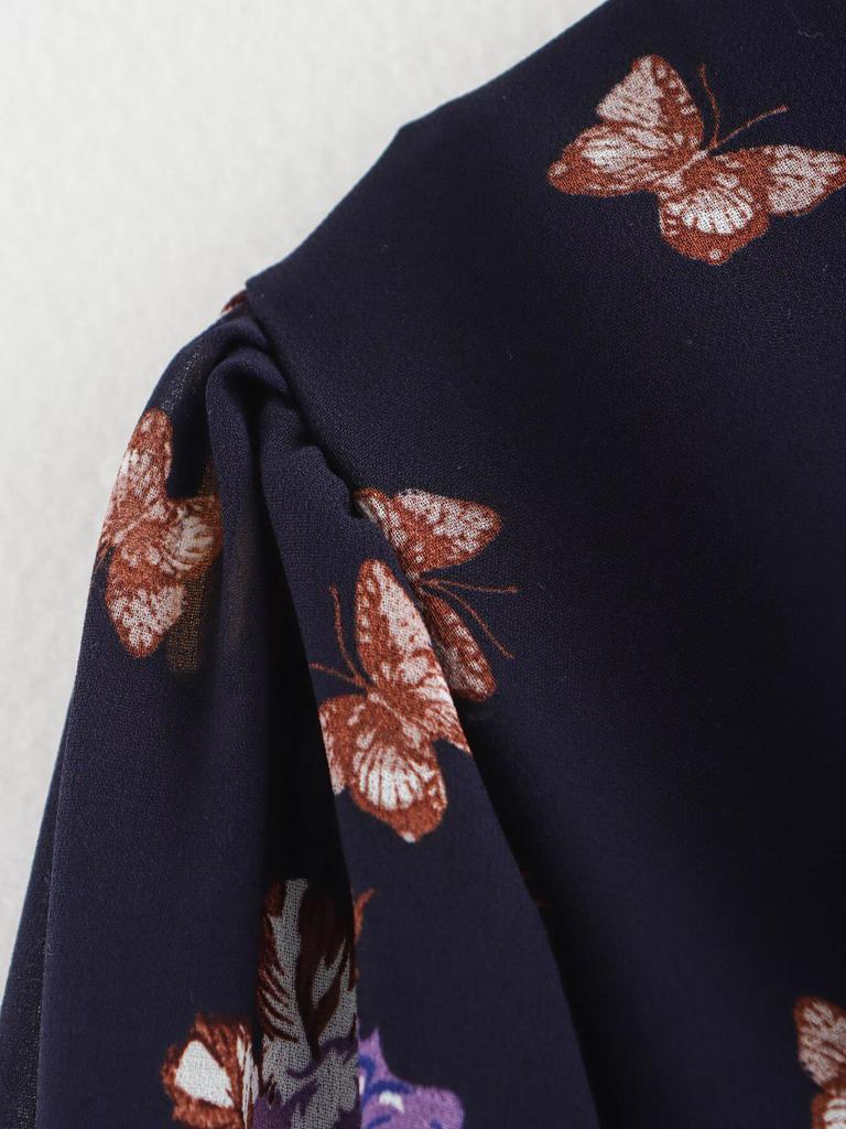 2025 Spring Women's Fashion: European & American Style Loose Chiffon Printed Pleated Dress