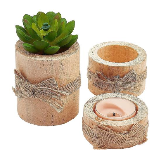3Pcs Wooden Stump Candle Holder Votive Tealight Candle Stand Rustic Farmhouse Living Room Bathroom Candlestick Decoration Table Centerpiece Ornament