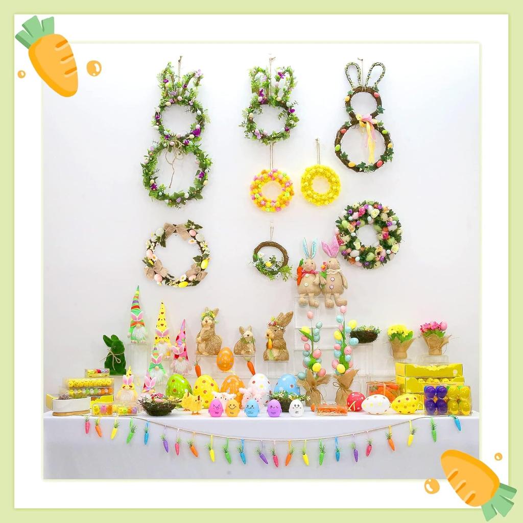 DearSun 11.2" Spring Wreath Easter Wreath with Flowers, Eggs, Green Leaves and Twine, Hanging on Home Indoor Outdoor Front Door Wall