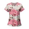 Women's Fashion Printed Short Sleeve V Neck Pattern Tops Pocket Working T-shirts