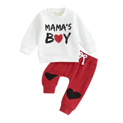 Conjunto de moletom de manga comprida + calças de coração para bebês meninos, roupas de dia dos namorados, 6 meses, 12 meses, 18 meses, 24 meses, 3 anos, roupas para crianças