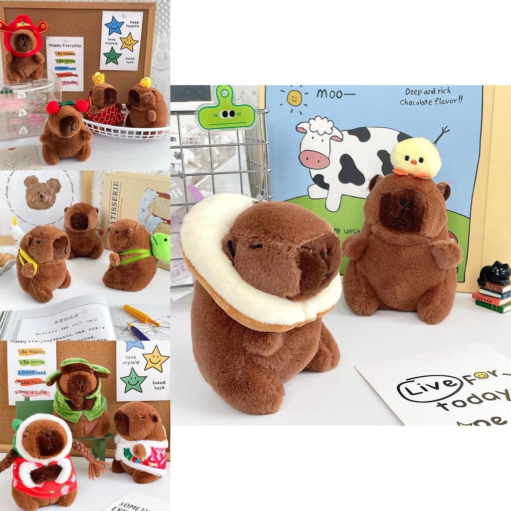 Green Guitar Capybara Plush Toy Short Fur Musical Student Backpack Keychain Cute Collectible Gift