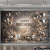 2D Luxury Silver Glitter Happy Birthday Backdrop Banner for Women Birthday Party