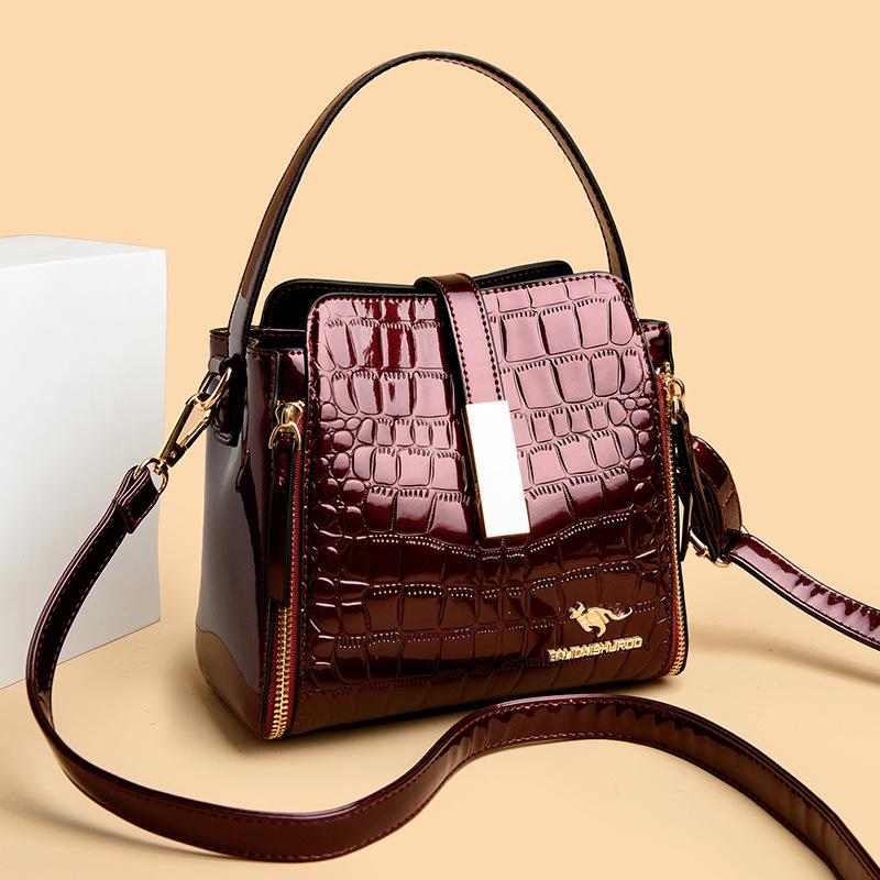 Bucket Bag, Crocodile Pattern Middle-aged and Elderly Women's Bag, Single-shoulder Crossbody Bag, Hand-held Mother's Bag