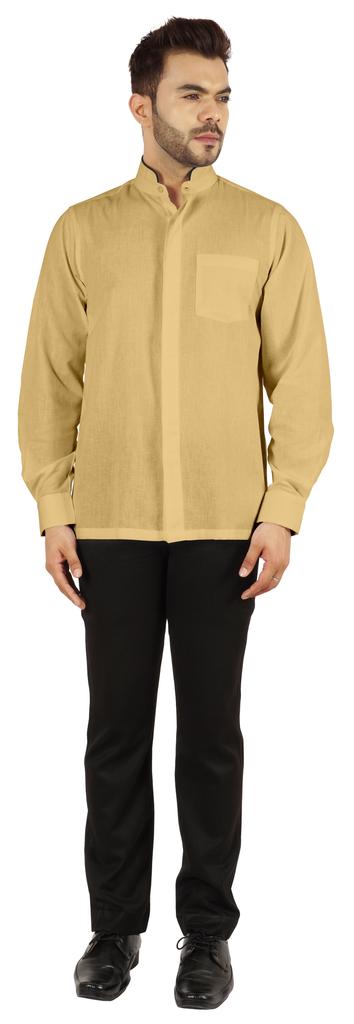 BestMan Pevná pánská košile s dlouhým rukávem pro přední čínský límec s dvojitým knoflíkem