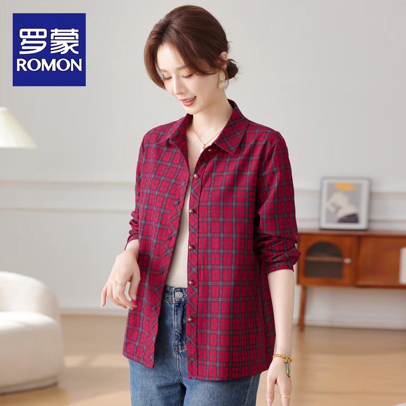 ROMON Women s Long Sleeve Plaid Cardigan Shirt 3XL