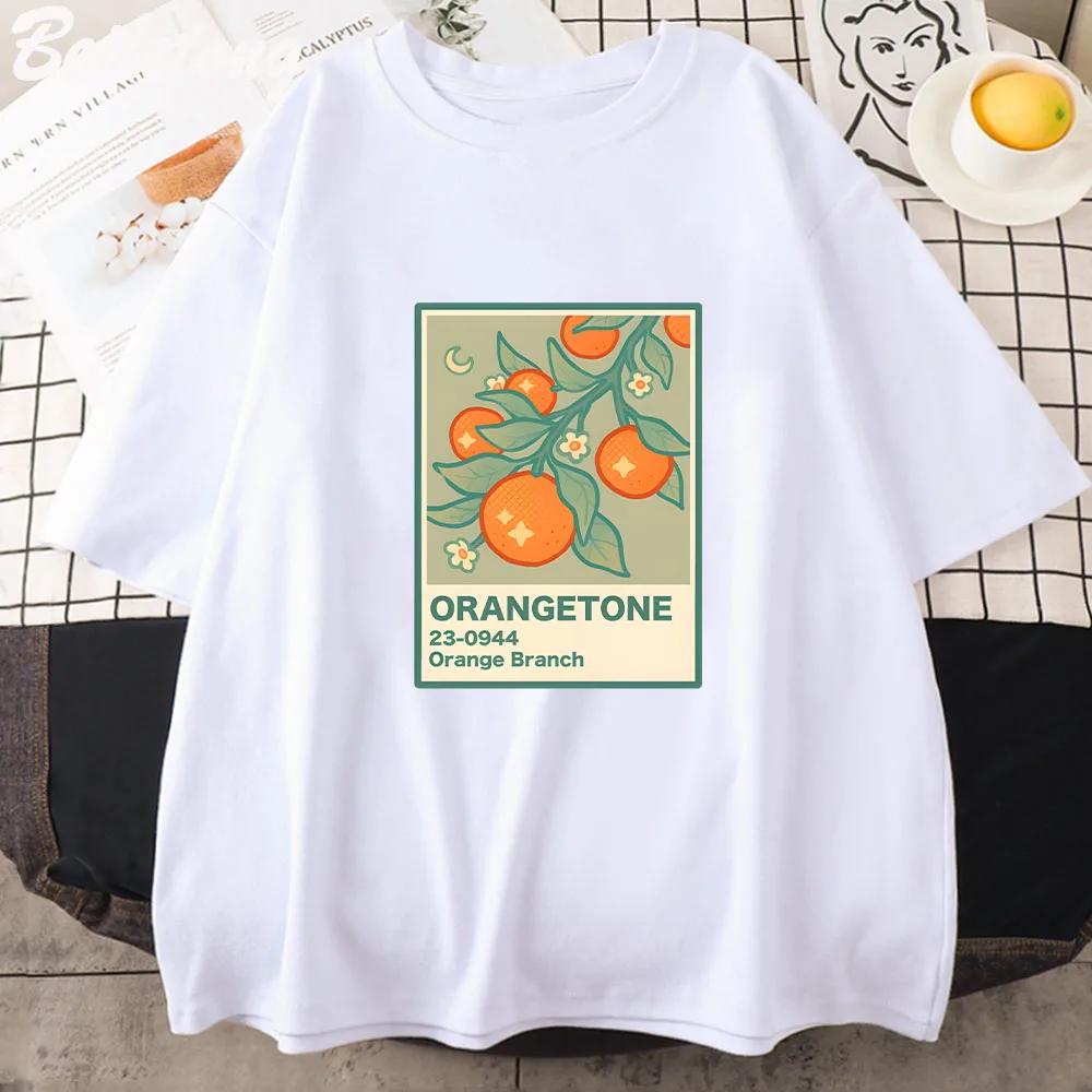 Orange Branch Print Classic TShirt  Unisex Kawaii Summer Tops Women Game Graphic Tees Harajuku Cartoon Funny Shirt Female