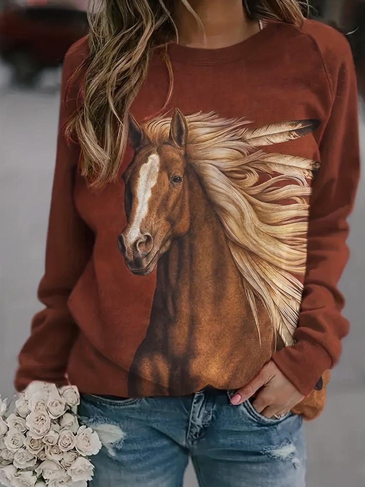 Fashion Printed Long Sleeve Casual Crew Neck Top Loose T-Shirts Women’s