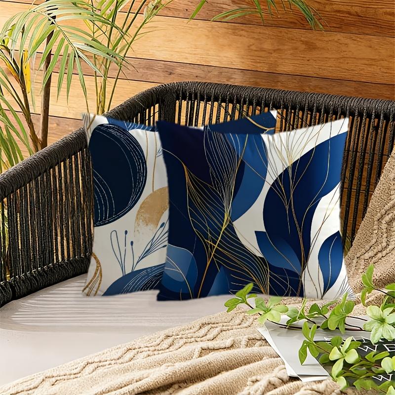 4pcs Set Outdoor Minimalist Geometric Line Art Golden Leaf Print Pillowcases, Single-Sided Print, Suitable for Garden, Patio, Hanging Chair, Bench, So