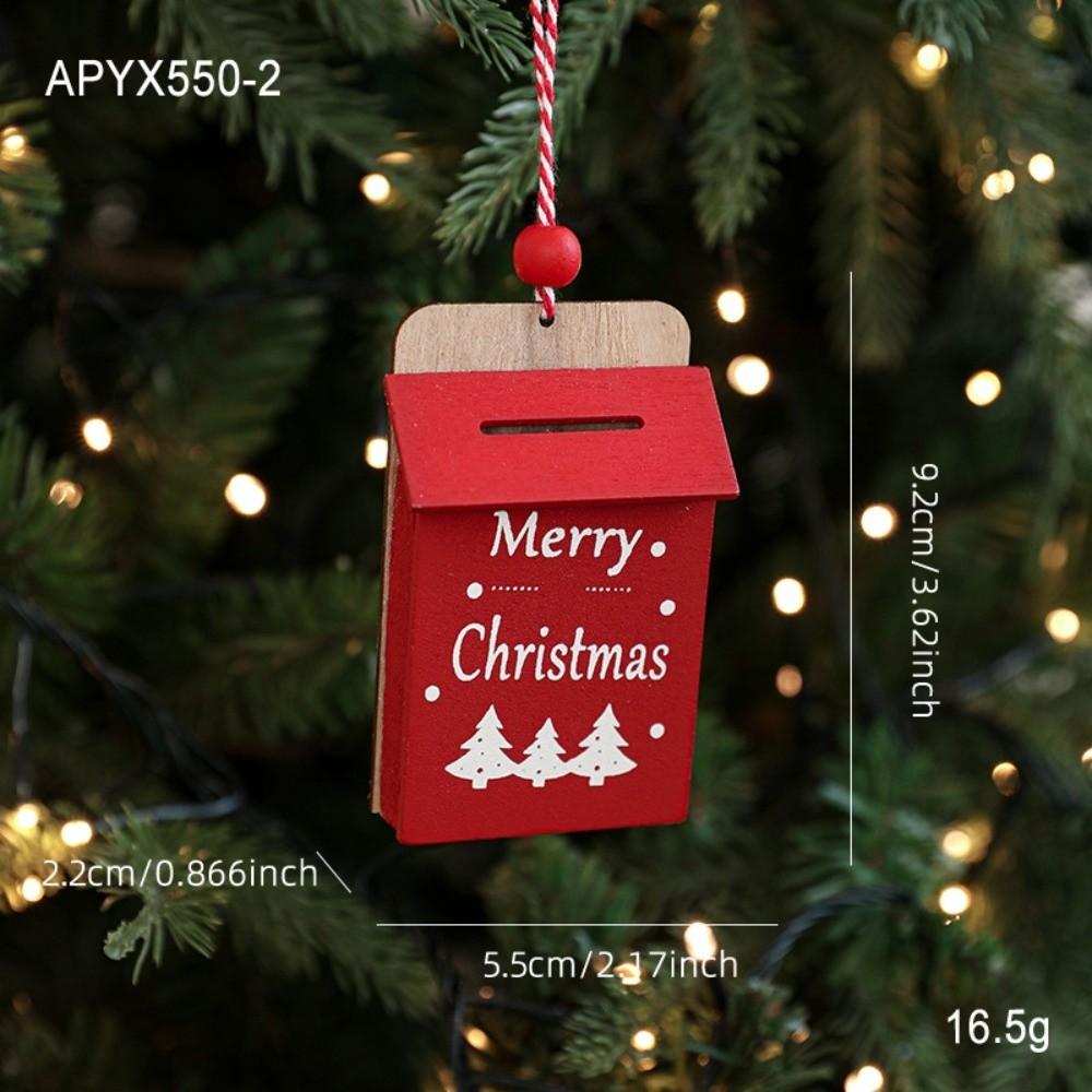 Red Christmas Wooden Plaque Ornaments Wooden DIY Christmas Tree Pendant Christmas Tree Hanging Ornaments