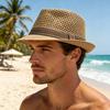 Jazz Hat Hollow Design Breathable Summer Sun Protection Hat with Ribbon Decor Wide Brim Straw Hat Outdoor Cycling Versatile Headwear