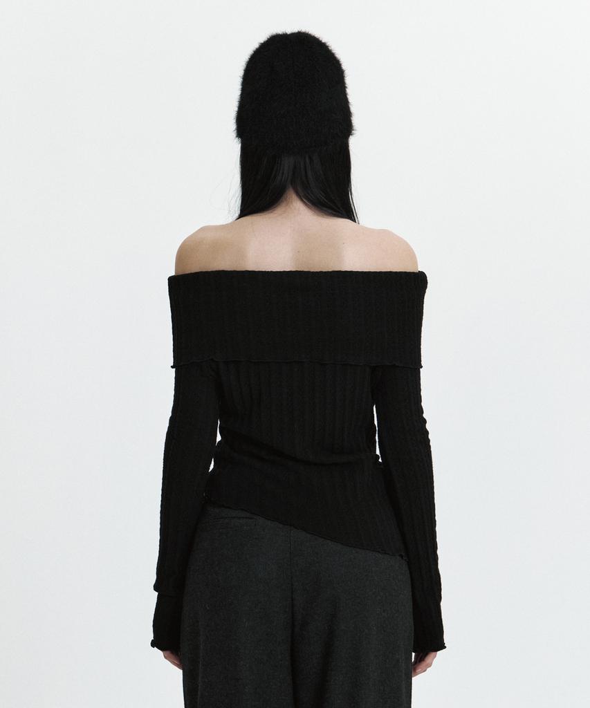 Kyuliti C Asymmetric Off-Shoulder Knit Top_Black