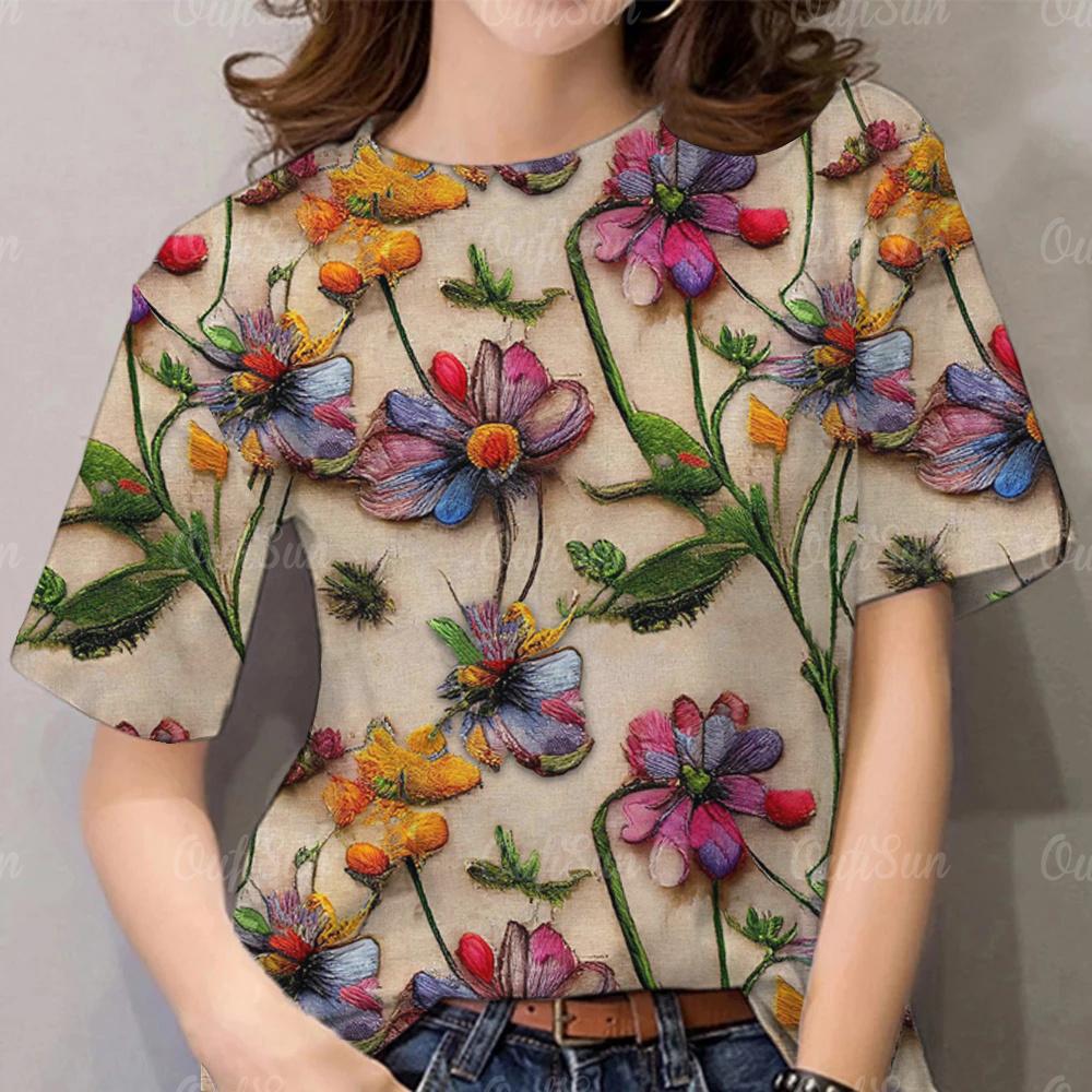 

Женские футболки с 3D-цветочным принтом, повседневный пуловер, летние свободные футболки с короткими рукавами, модная женская одежда XXS-6xl XL