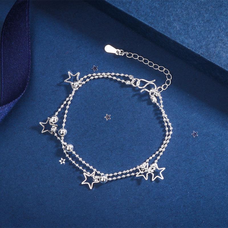 S925 Sterling Silver Korean Style Women’s Bracelet with Bell, Star, and Smiley Face - Simple Forest Personality Trend