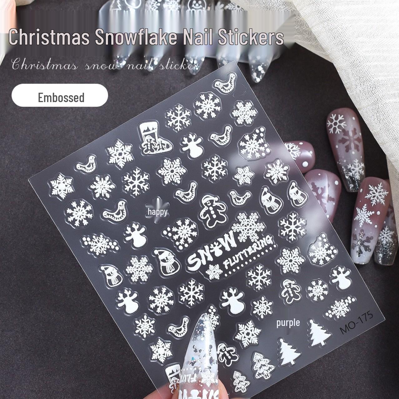 

Голографические рождественские наклейки для ногтей в виде снежинок: Белые снежинки, деревья, северные олени с клейкой основой для украшения ногтей