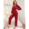 Womens Lightweight Long Sleeve Pajama Set V-Neck Open Front Lounge Wear Home Hotel Outdoor Use