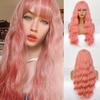 XINRAN Women Long Wavy Wig with Bangs Synthetic Fiber Natural Water Wave Black Long Wig for Daily Wear Cosplay