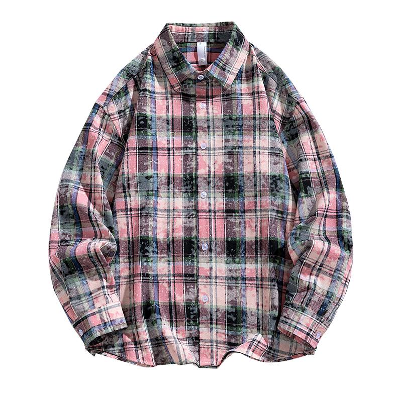 

Wukong В наличии Американская ретро-розовая клетчатая рубашка с коротким рукавом Мужская модная свободная вышитая повседневная рубашка с несколькими карманами 3XL розовый