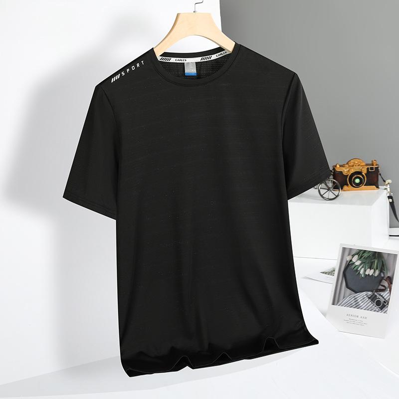Мужские большие размеры 5XL, летние быстросохнущие спортивные баскетбольные топы из ледяного шелка, блузки, футболки с короткими рукавами, спортивная одежда 5XL чёрный