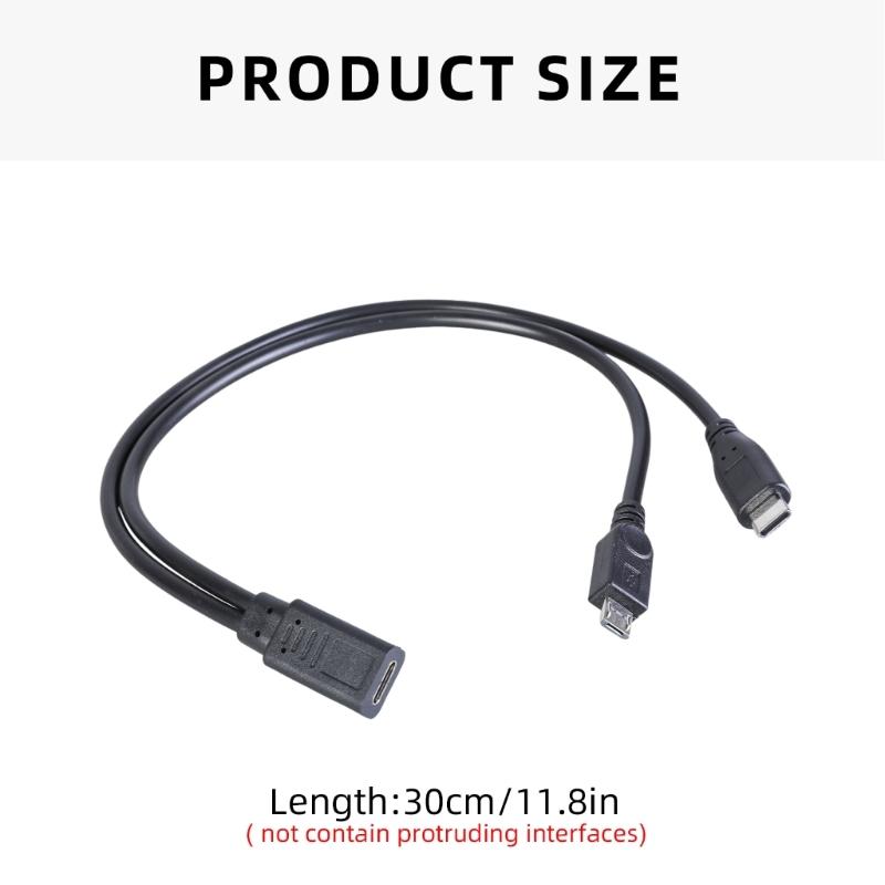 USB Type C Female To MicroUSB and Type C Male Splitter Cable for Simultaneous Device Charging