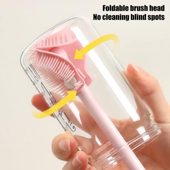 Bekerborstel Siliconen Flesborstel BPA-Vrij Voedselkwaliteit Diepe Reiniging 360-Graden Flexibel Zachte Borstelharen Hygiënisch Babyflesborstel