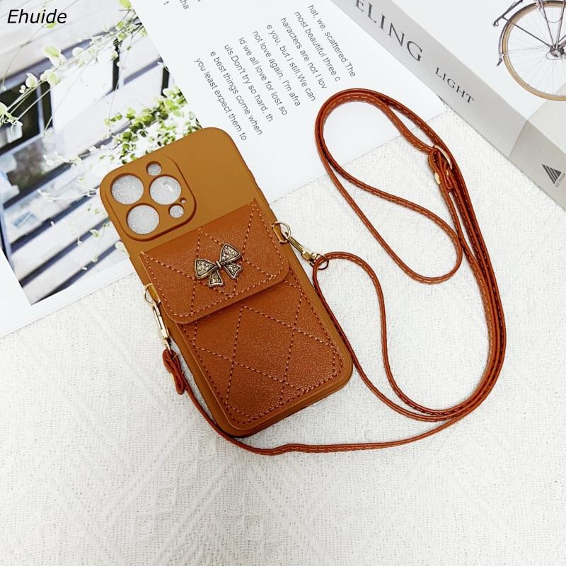 

Butterfly Wallet Strap Case For iPhone 16 Pro Max 15 11 13 12 14 Plus 16E 17 Diamond Card Holder Crossbody Cord Lanyard Cover for iPhone17 Pro Max