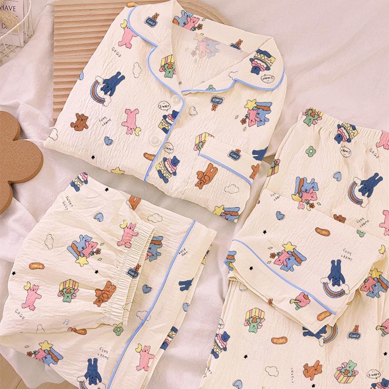 Mengqu Happy Bear Spring And Summer Pajamas Women'S Summer Short Sleeve Three-Piece Cute Loungewear